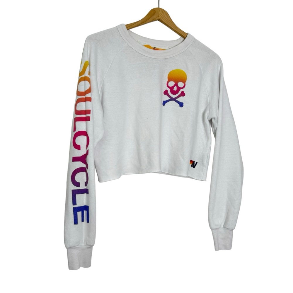 Aviator Nation White Sweatshirt with Colorful Skull and Sleeve Design